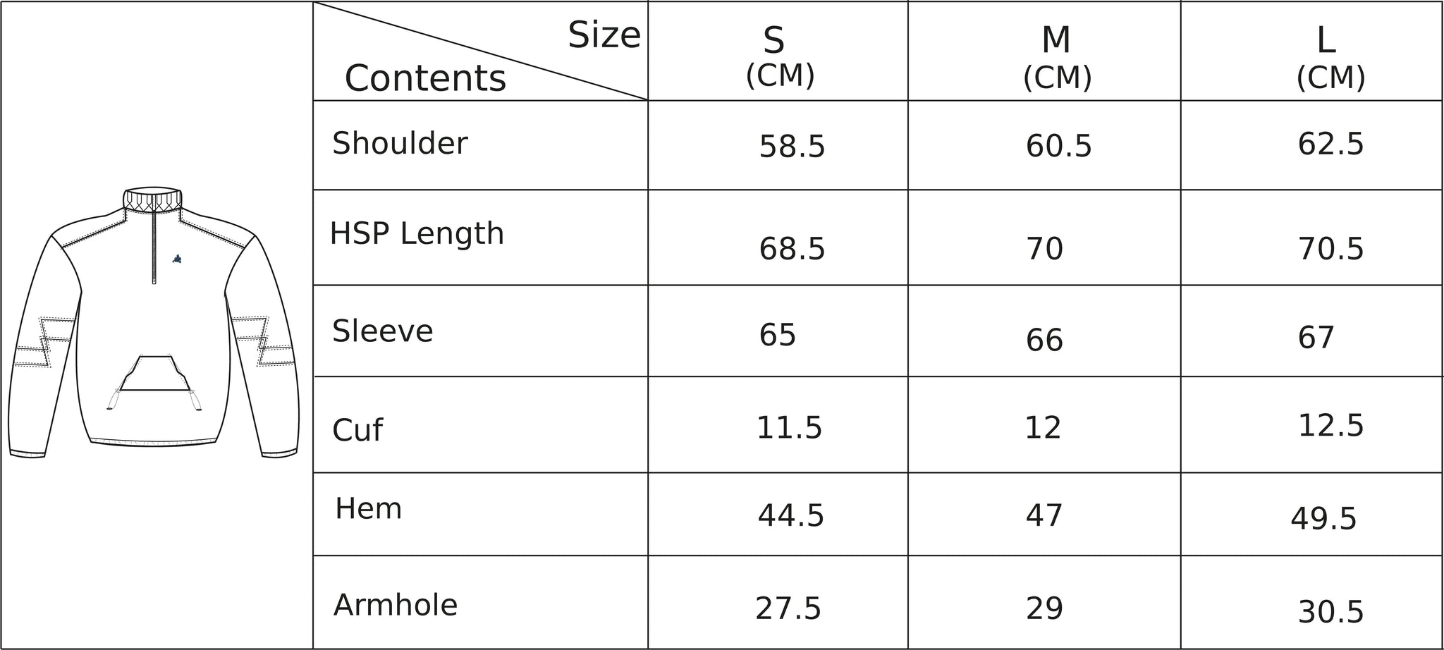 Flocky Pull-Over size chart